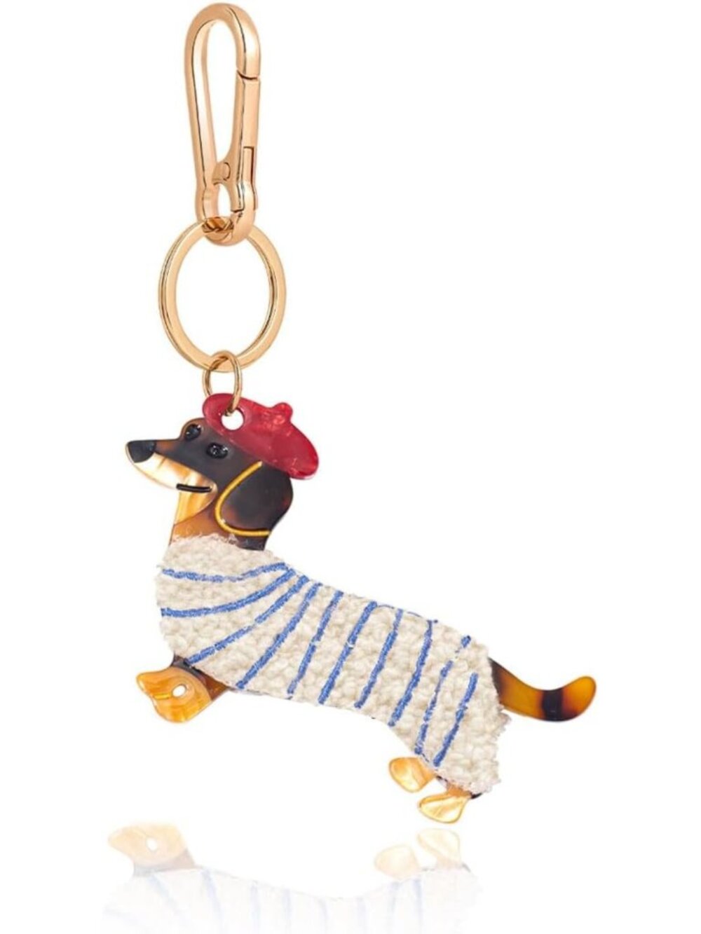Cute Dog-Shaped Keychain Charm & Bag Clasp - Acetate Animal Clip with Gold